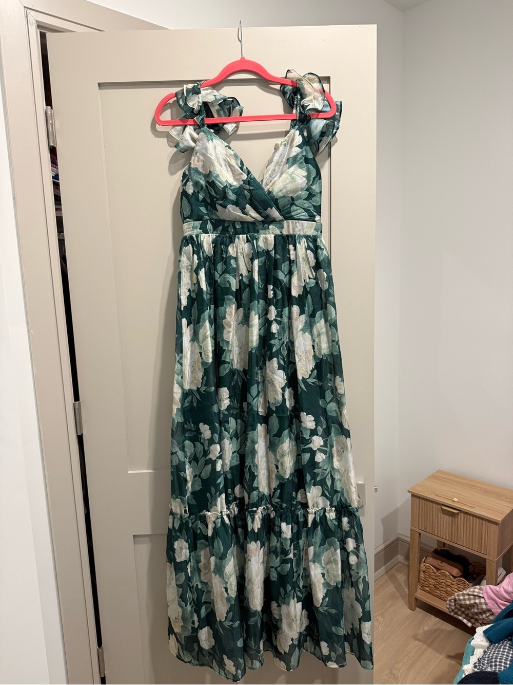 Lulu's Forest Green Floral Maxi Dress with Cream Blooms
